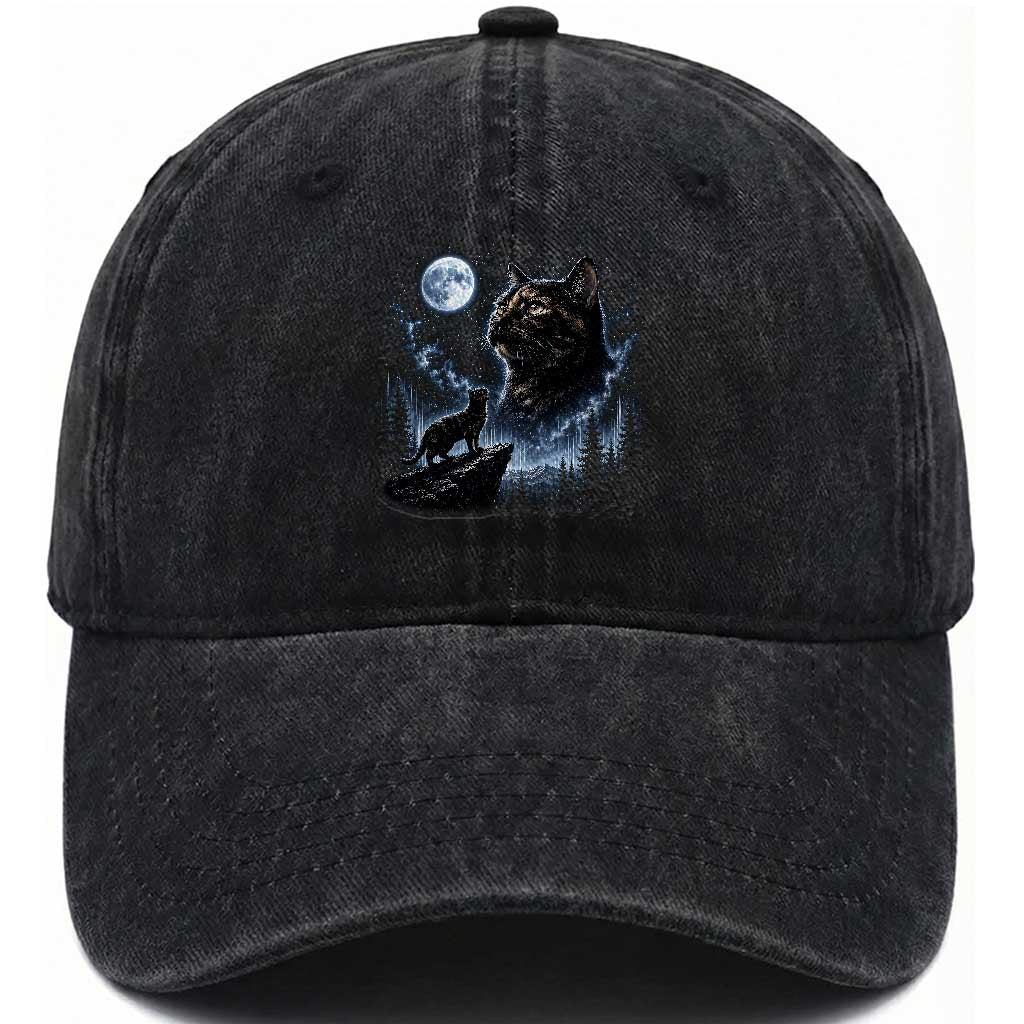 Tortoiseshell Cat Howling To The Moon Washed Cotton Baseball Cap Tortie Cat Lover 90s Retro