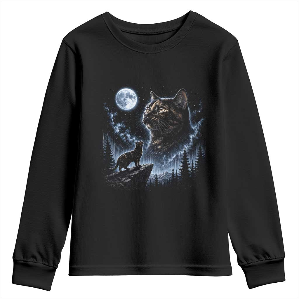 Tortoiseshell Cat Howling To The Moon Youth Sweatshirt Tortie Cat Lover 90s Retro