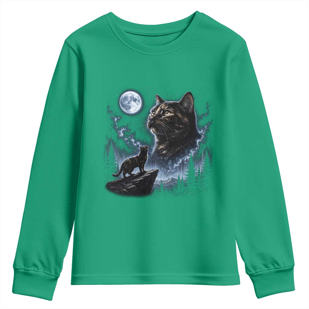 Tortoiseshell Cat Howling To The Moon Youth Sweatshirt Tortie Cat Lover 90s Retro