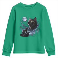 Tortoiseshell Cat Howling To The Moon Youth Sweatshirt Tortie Cat Lover 90s Retro