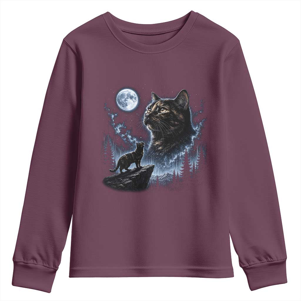Tortoiseshell Cat Howling To The Moon Youth Sweatshirt Tortie Cat Lover 90s Retro