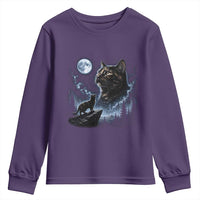 Tortoiseshell Cat Howling To The Moon Youth Sweatshirt Tortie Cat Lover 90s Retro
