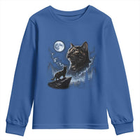 Tortoiseshell Cat Howling To The Moon Youth Sweatshirt Tortie Cat Lover 90s Retro