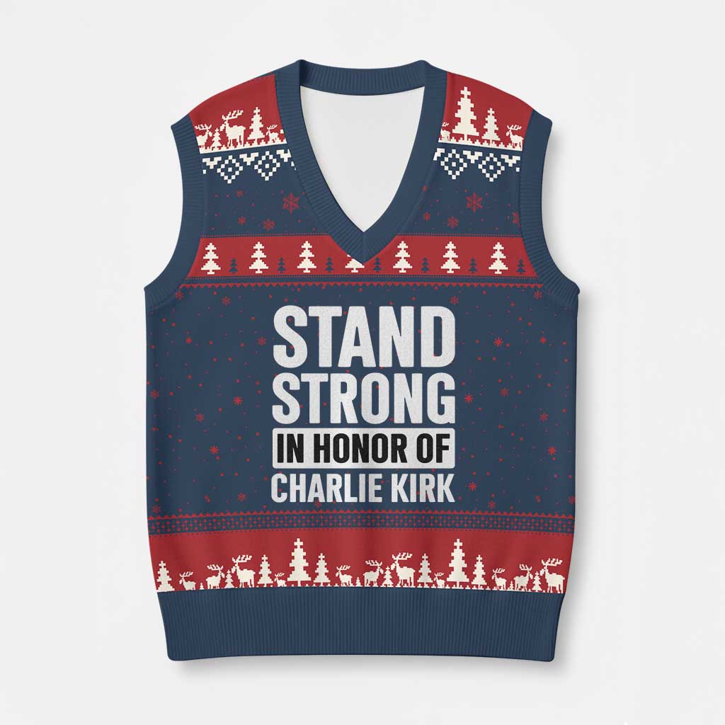 Stand Strong in Honor of Charlie Kirk V-Neck Knit Sweater Vest - Wonder Print Shop
