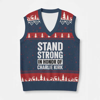 Stand Strong in Honor of Charlie Kirk V-Neck Knit Sweater Vest - Wonder Print Shop