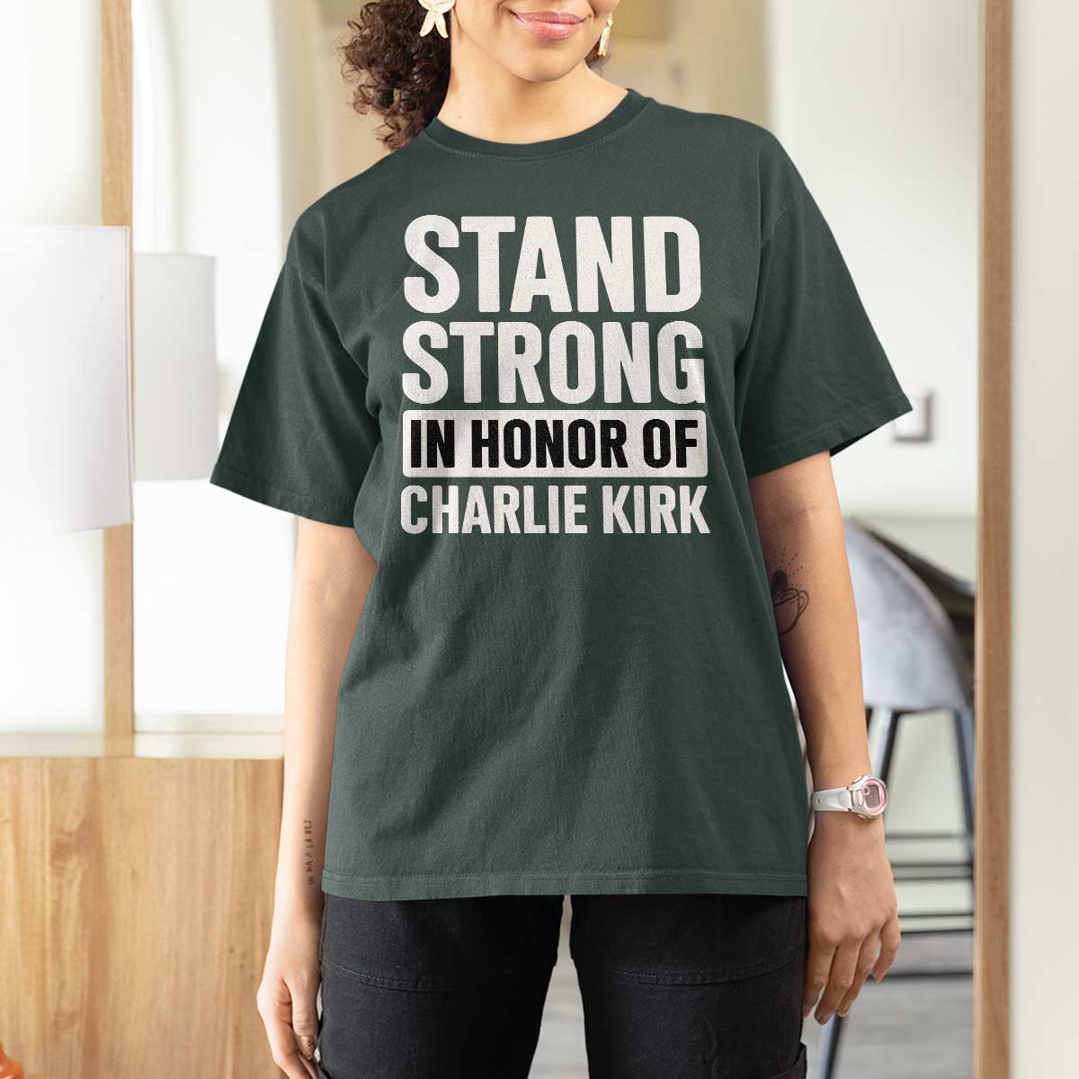 Stand Strong in Honor of Charlie Kirk T Shirt For Women - Wonder Print Shop