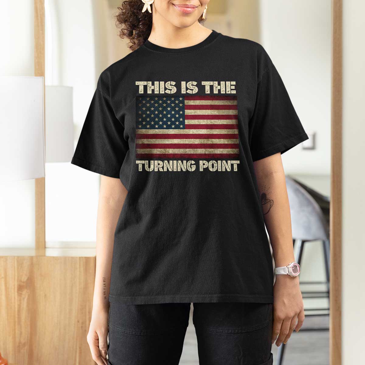 Retro This is The Turning Point T Shirt For Women Vintage USA Freedom Patriotic America Flag - Wonder Print Shop