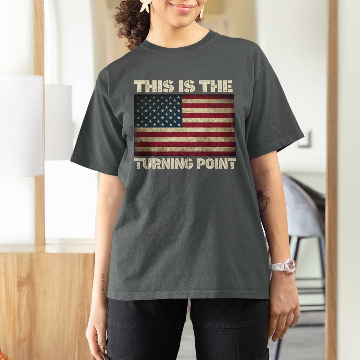 Retro This is The Turning Point T Shirt For Women Vintage USA Freedom Patriotic America Flag - Wonder Print Shop
