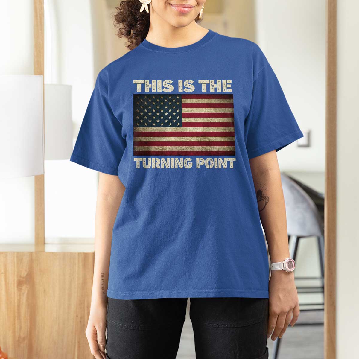 Retro This is The Turning Point T Shirt For Women Vintage USA Freedom Patriotic America Flag - Wonder Print Shop