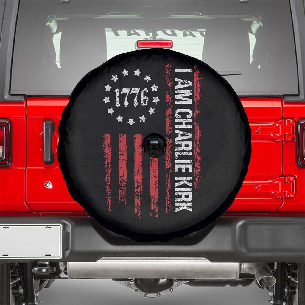I Am Charlie Kirk Spare Tire Cover Freedom Vintage Old American Flag Patriotic 1776 - Wonder Print Shop