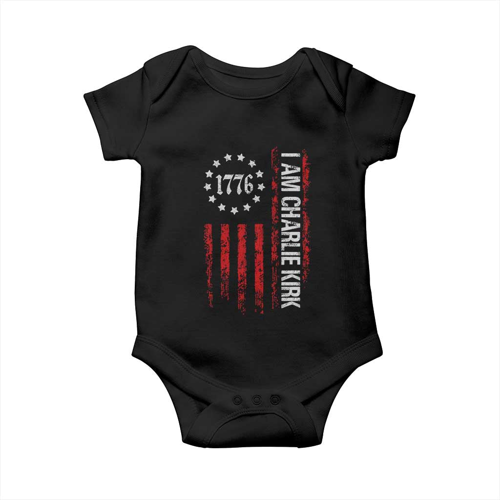 I Am Charlie Kirk Baby Onesie Freedom Vintage Old American Flag Patriotic 1776 - Wonder Print Shop