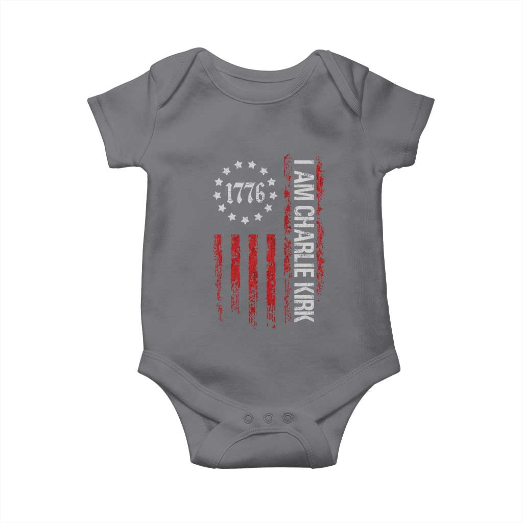 I Am Charlie Kirk Baby Onesie Freedom Vintage Old American Flag Patriotic 1776 - Wonder Print Shop