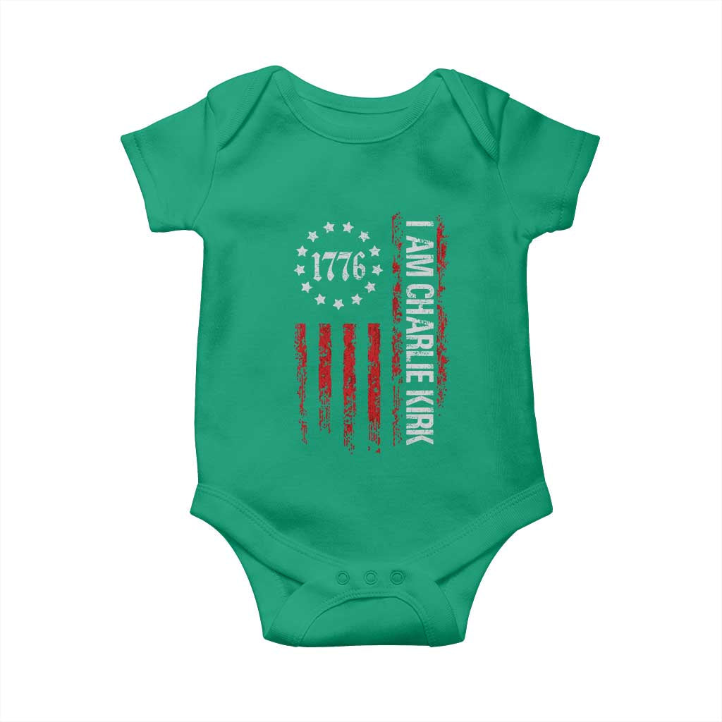 I Am Charlie Kirk Baby Onesie Freedom Vintage Old American Flag Patriotic 1776 - Wonder Print Shop
