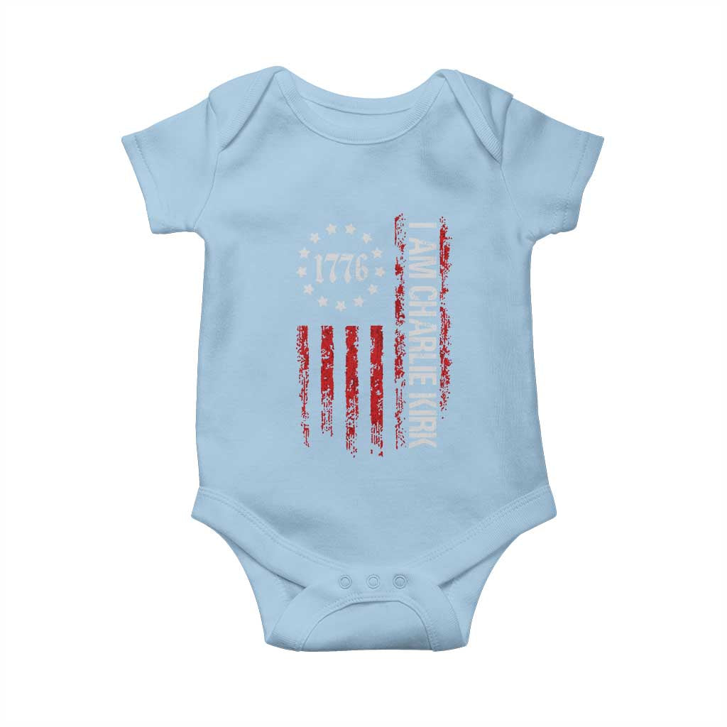 I Am Charlie Kirk Baby Onesie Freedom Vintage Old American Flag Patriotic 1776 - Wonder Print Shop