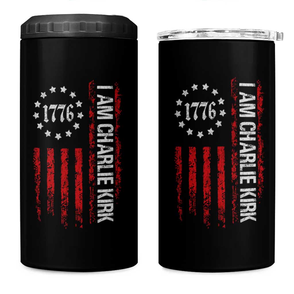 I Am Charlie Kirk 4 in 1 Can Cooler Tumbler Freedom Vintage Old American Flag Patriotic 1776 - Wonder Print Shop