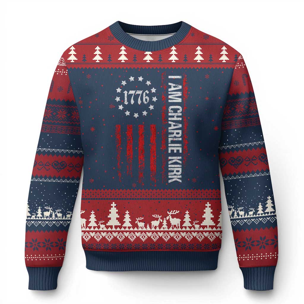 I Am Charlie Kirk Ugly Christmas Sweater Freedom Vintage Old American Flag Patriotic 1776 - Wonder Print Shop