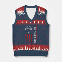 I Am Charlie Kirk V-Neck Knit Sweater Vest Freedom Vintage Old American Flag Patriotic 1776 - Wonder Print Shop