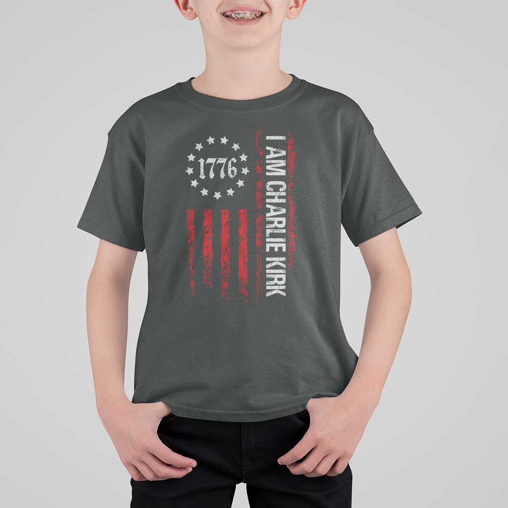 I Am Charlie Kirk T Shirt For Kid Freedom Vintage Old American Flag Patriotic 1776 - Wonder Print Shop