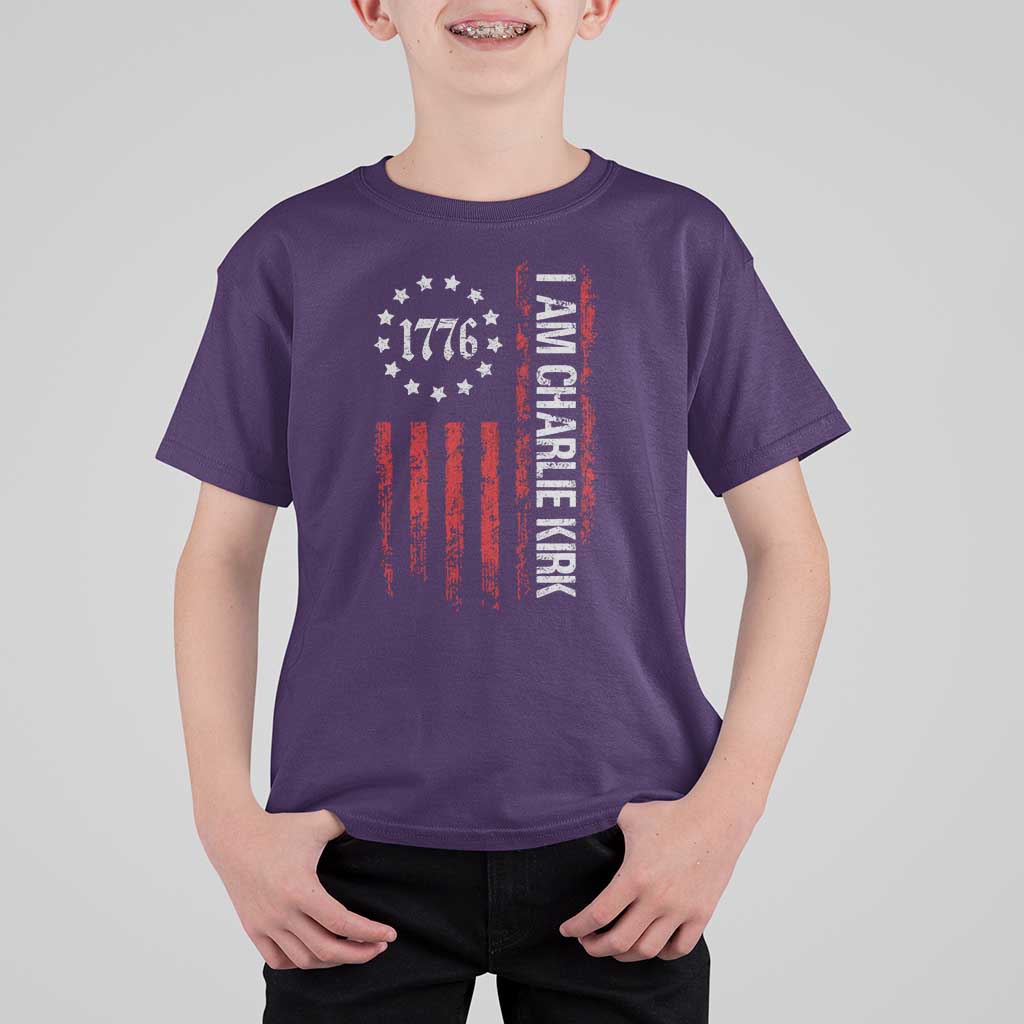 I Am Charlie Kirk T Shirt For Kid Freedom Vintage Old American Flag Patriotic 1776 - Wonder Print Shop