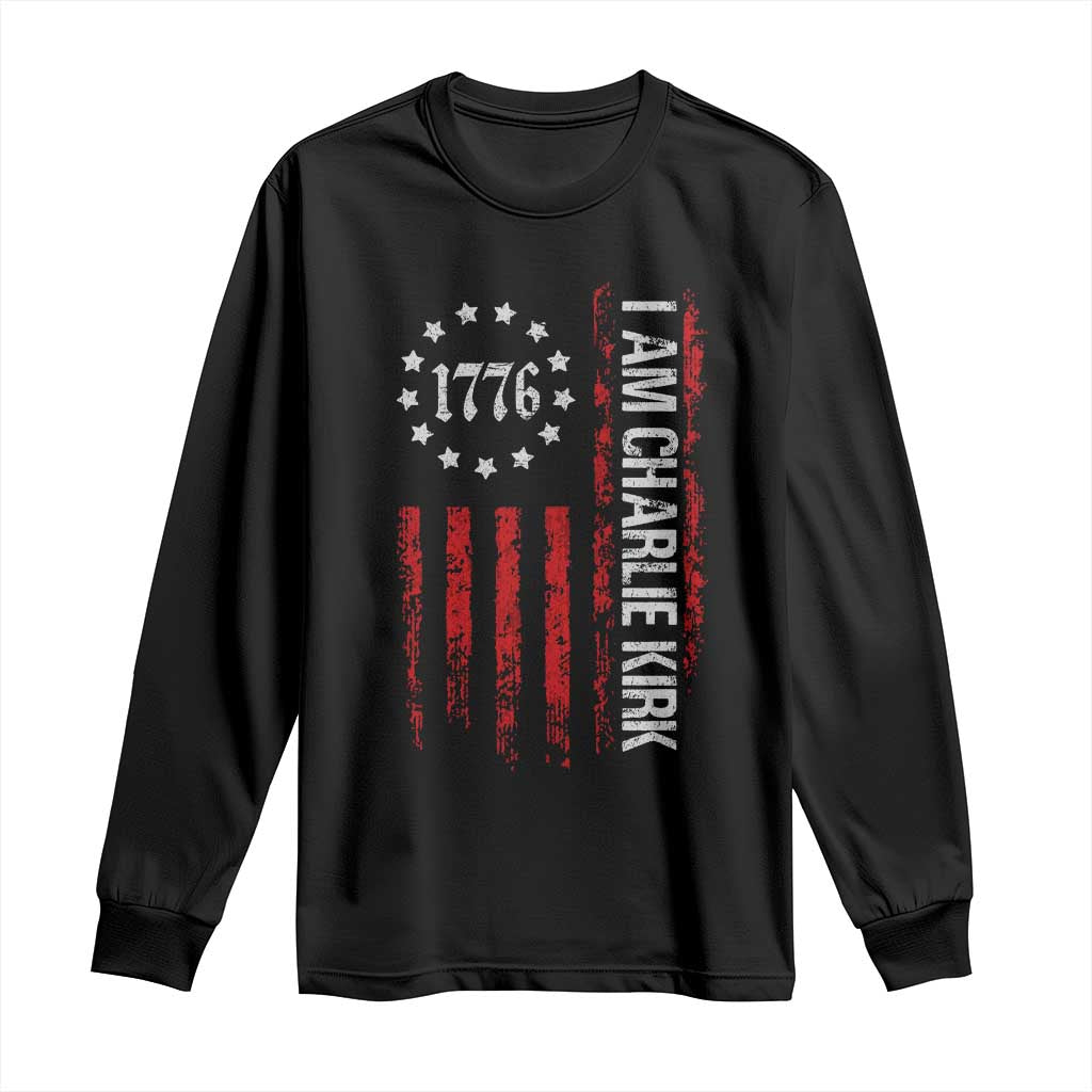 I Am Charlie Kirk Long Sleeve Shirt Freedom Vintage Old American Flag Patriotic 1776 - Wonder Print Shop
