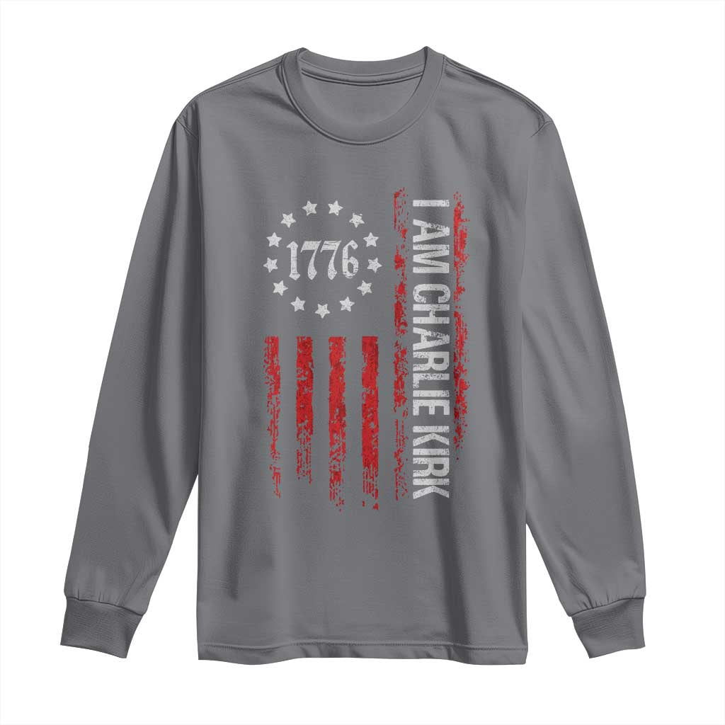 I Am Charlie Kirk Long Sleeve Shirt Freedom Vintage Old American Flag Patriotic 1776 - Wonder Print Shop
