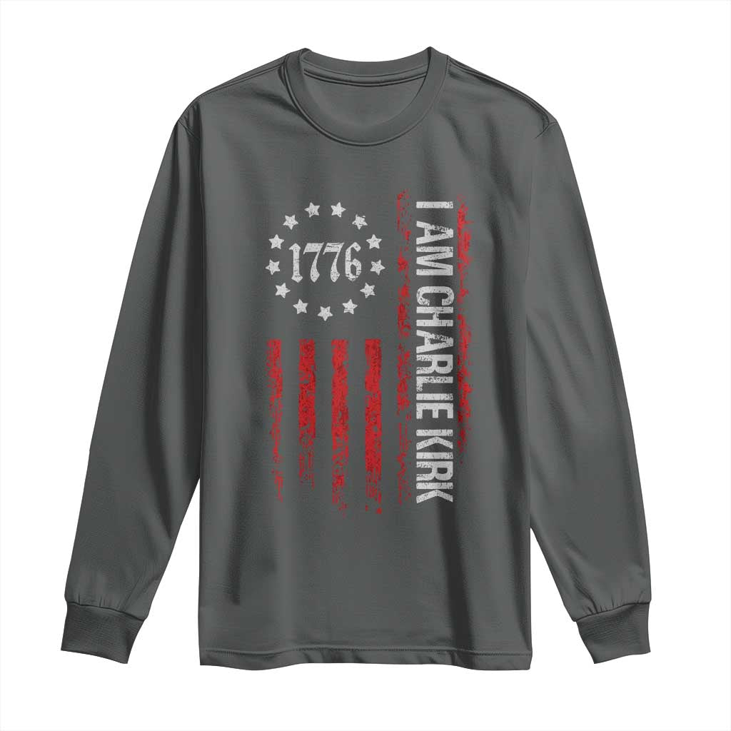 I Am Charlie Kirk Long Sleeve Shirt Freedom Vintage Old American Flag Patriotic 1776 - Wonder Print Shop