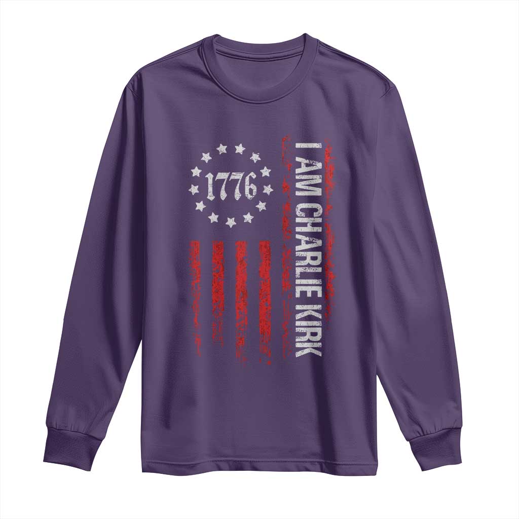 I Am Charlie Kirk Long Sleeve Shirt Freedom Vintage Old American Flag Patriotic 1776 - Wonder Print Shop