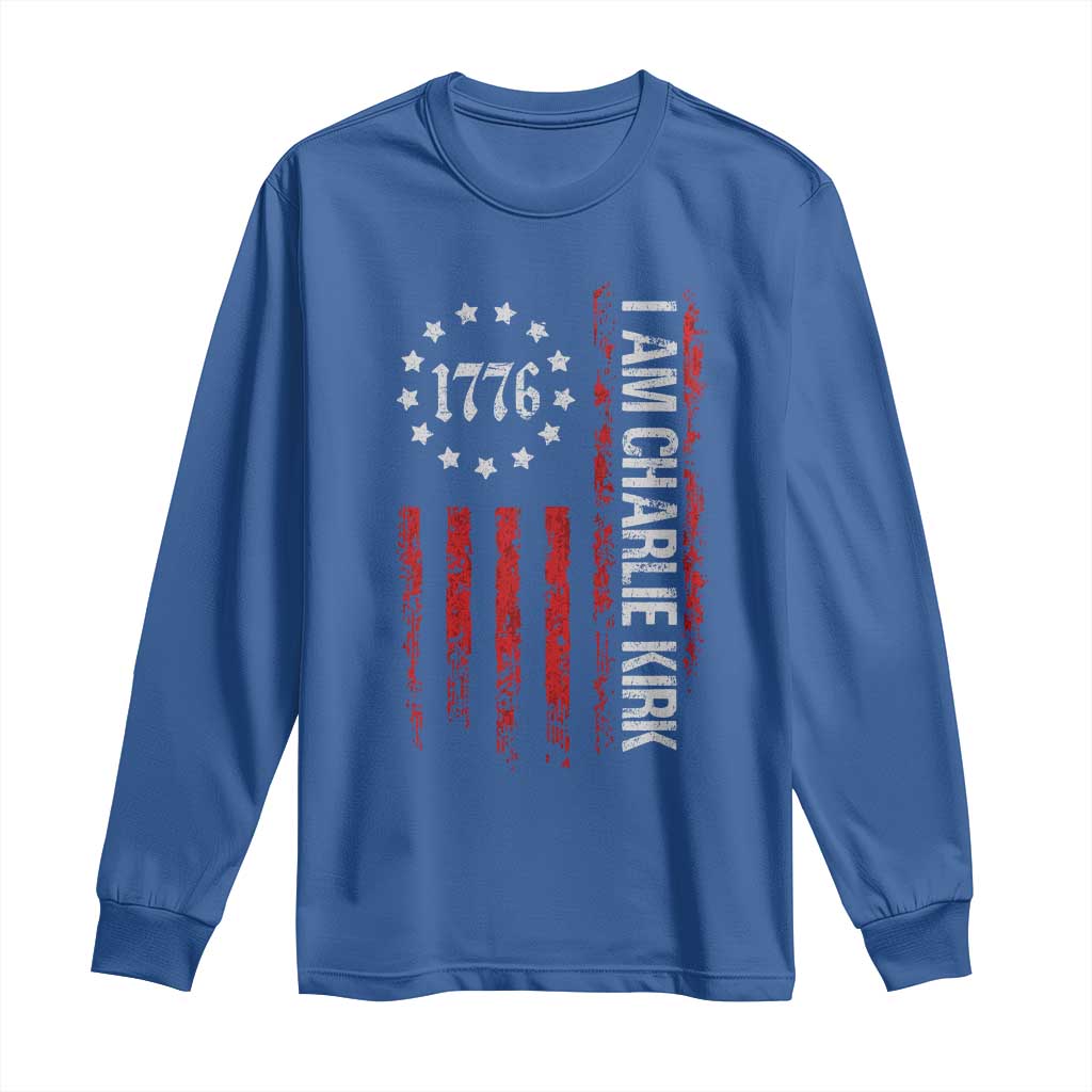 I Am Charlie Kirk Long Sleeve Shirt Freedom Vintage Old American Flag Patriotic 1776 - Wonder Print Shop