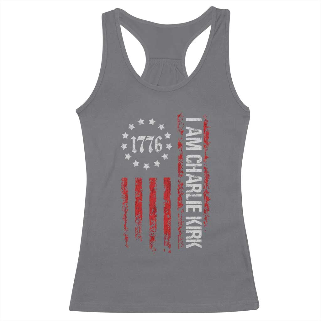 I Am Charlie Kirk Racerback Tank Top Freedom Vintage Old American Flag Patriotic 1776 - Wonder Print Shop