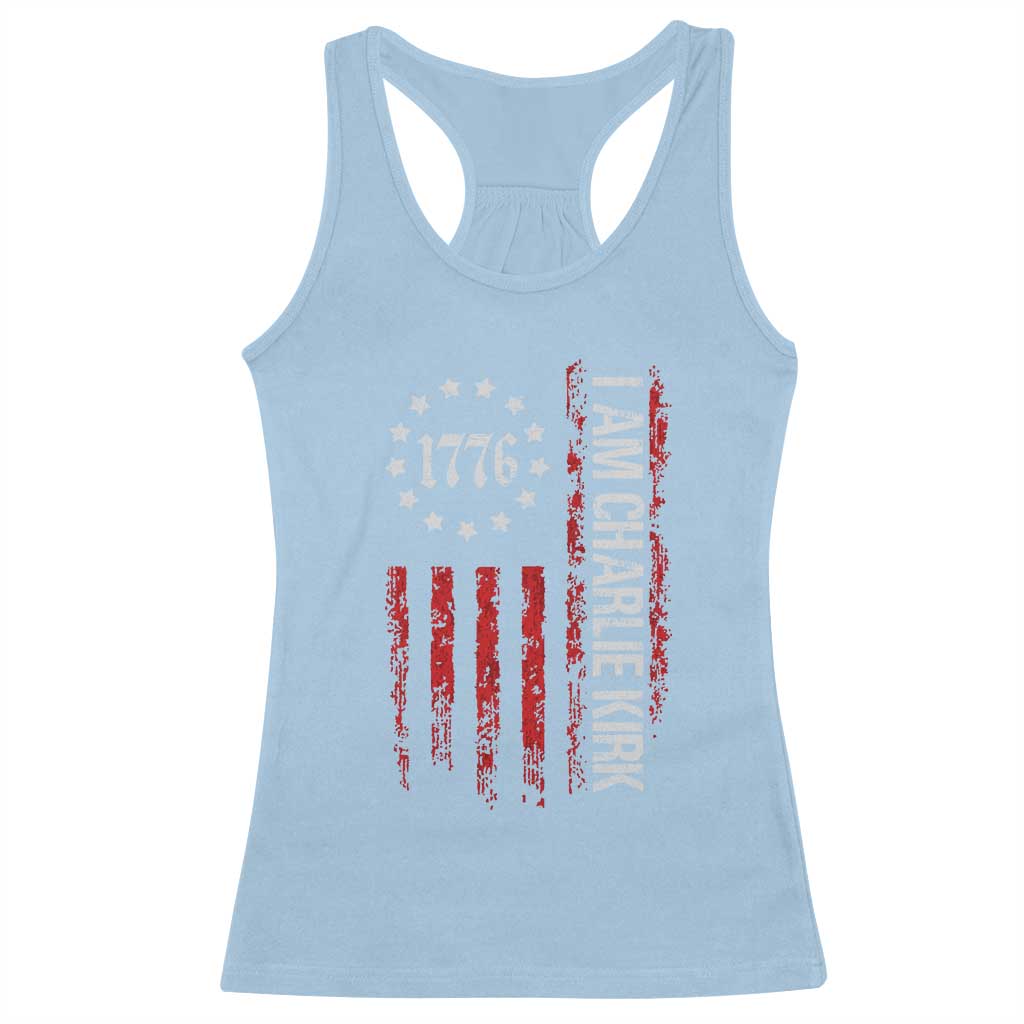 I Am Charlie Kirk Racerback Tank Top Freedom Vintage Old American Flag Patriotic 1776 - Wonder Print Shop