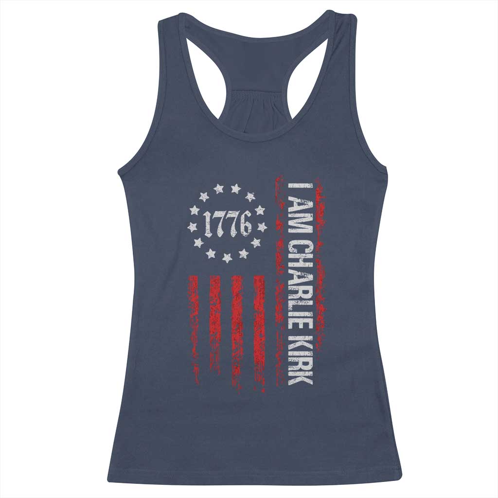 I Am Charlie Kirk Racerback Tank Top Freedom Vintage Old American Flag Patriotic 1776 - Wonder Print Shop
