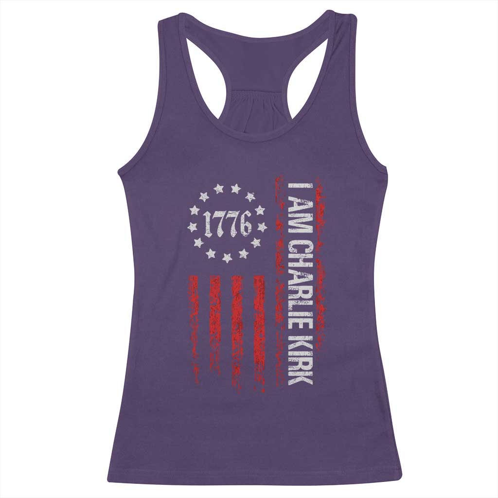 I Am Charlie Kirk Racerback Tank Top Freedom Vintage Old American Flag Patriotic 1776 - Wonder Print Shop