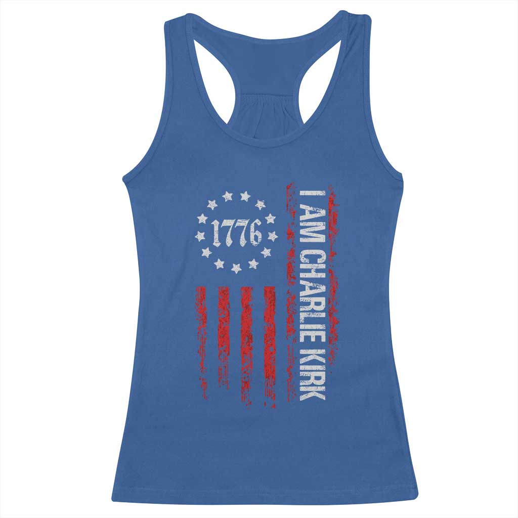 I Am Charlie Kirk Racerback Tank Top Freedom Vintage Old American Flag Patriotic 1776 - Wonder Print Shop