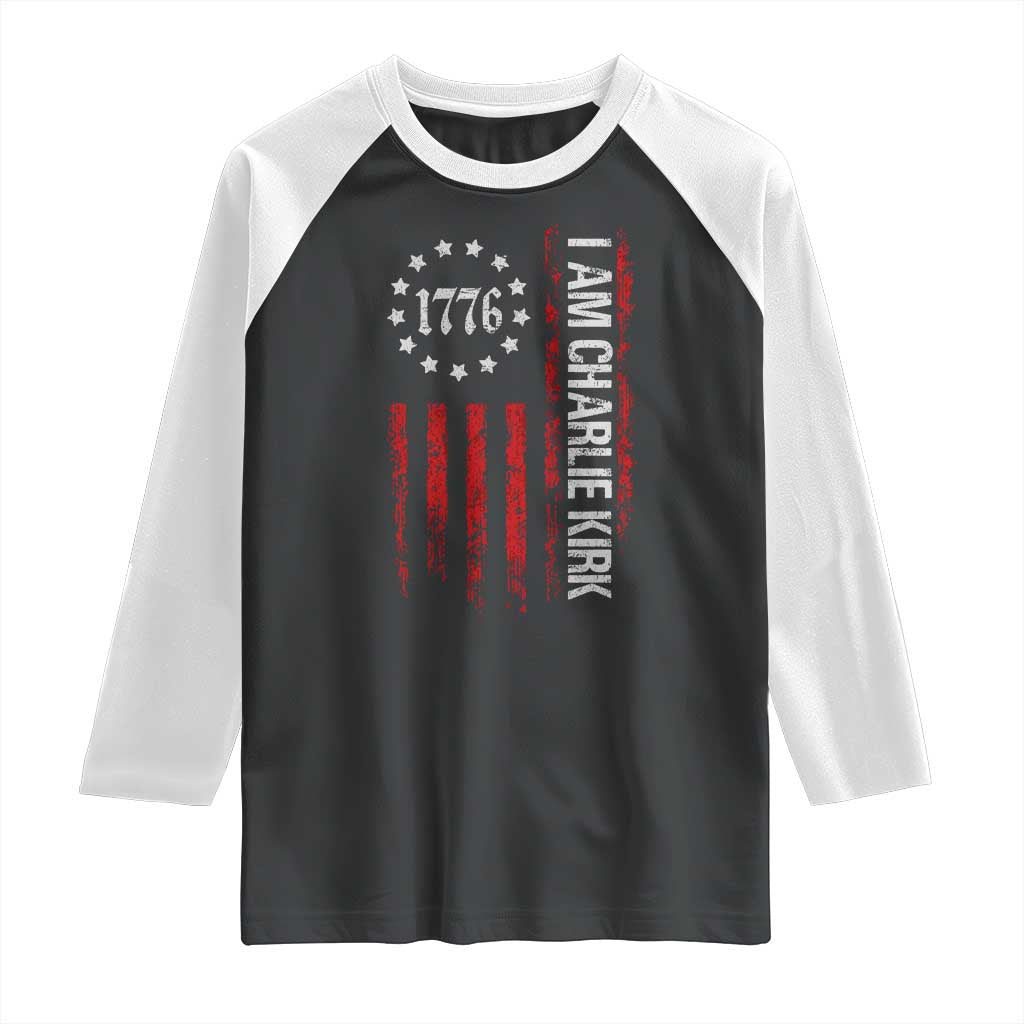 I Am Charlie Kirk Raglan Shirt Freedom Vintage Old American Flag Patriotic 1776 - Wonder Print Shop