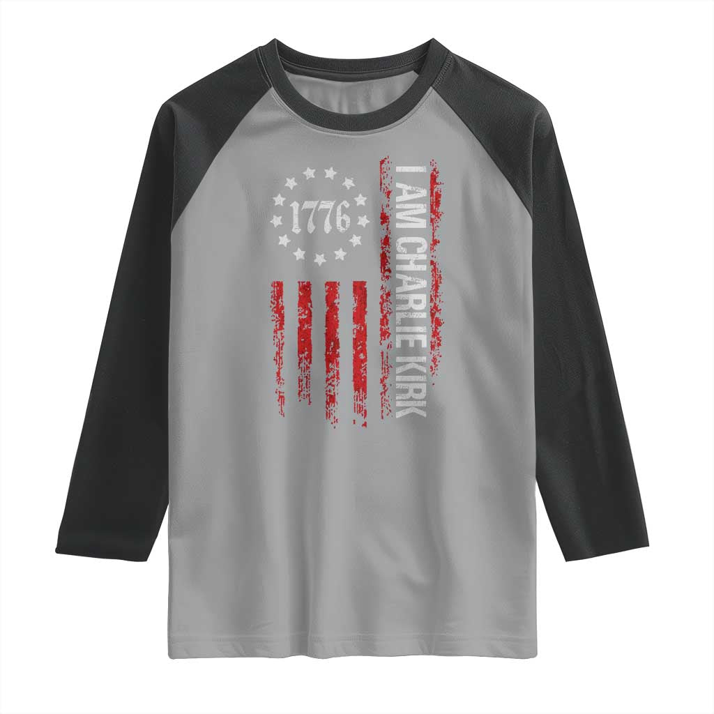I Am Charlie Kirk Raglan Shirt Freedom Vintage Old American Flag Patriotic 1776 - Wonder Print Shop