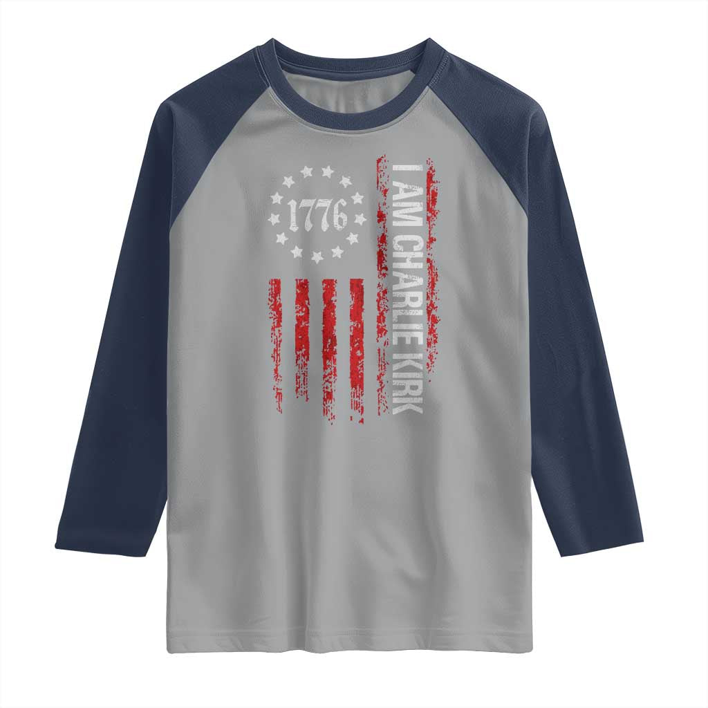 I Am Charlie Kirk Raglan Shirt Freedom Vintage Old American Flag Patriotic 1776 - Wonder Print Shop