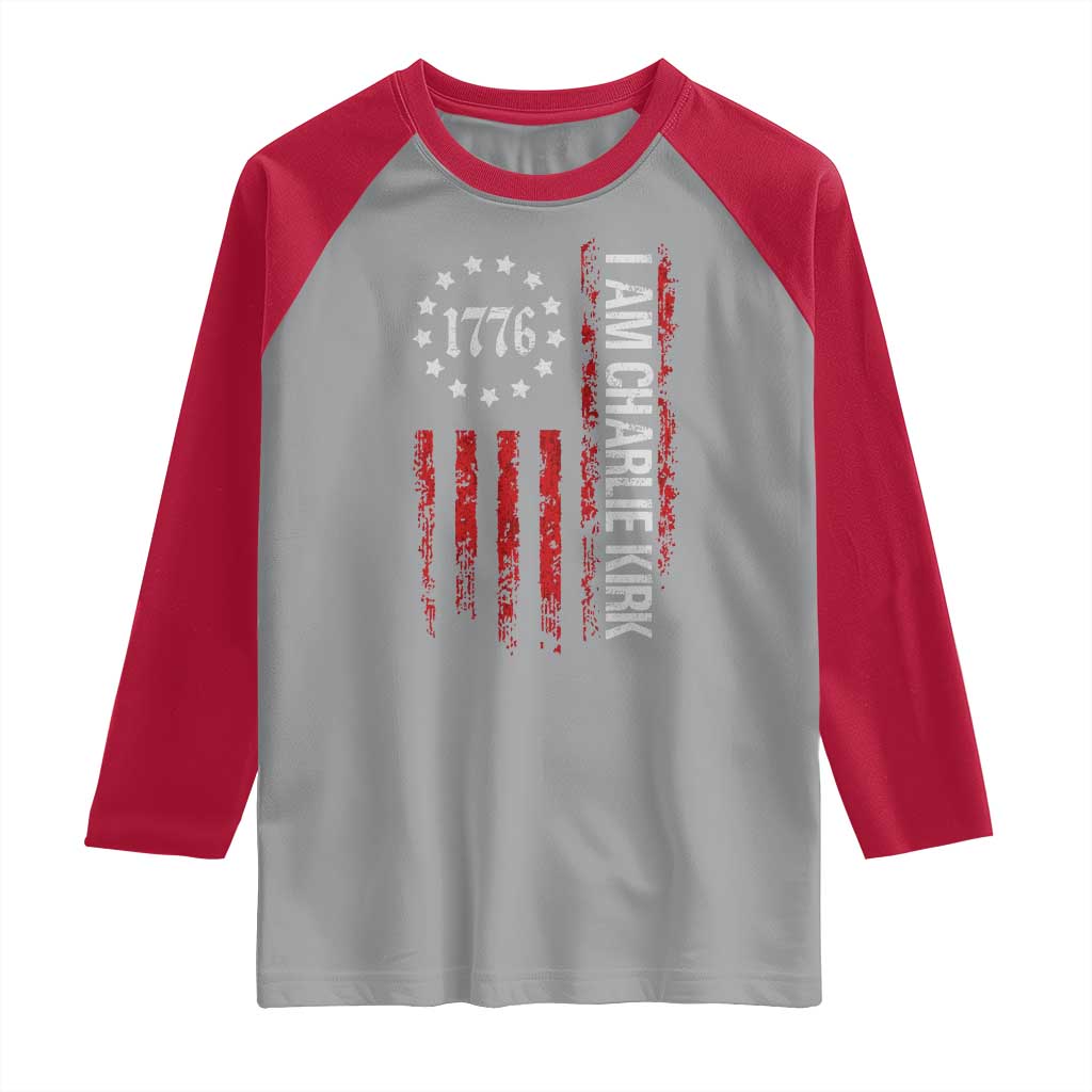 I Am Charlie Kirk Raglan Shirt Freedom Vintage Old American Flag Patriotic 1776 - Wonder Print Shop
