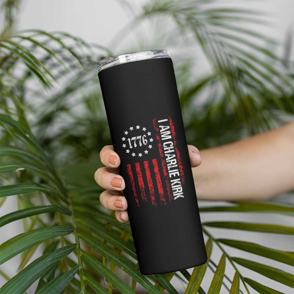 I Am Charlie Kirk Skinny Tumbler Freedom Vintage Old American Flag Patriotic 1776 - Wonder Print Shop