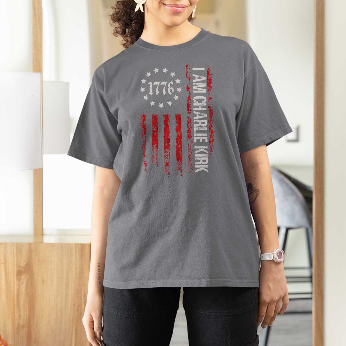 I Am Charlie Kirk T Shirt For Women Freedom Vintage Old American Flag Patriotic 1776 - Wonder Print Shop