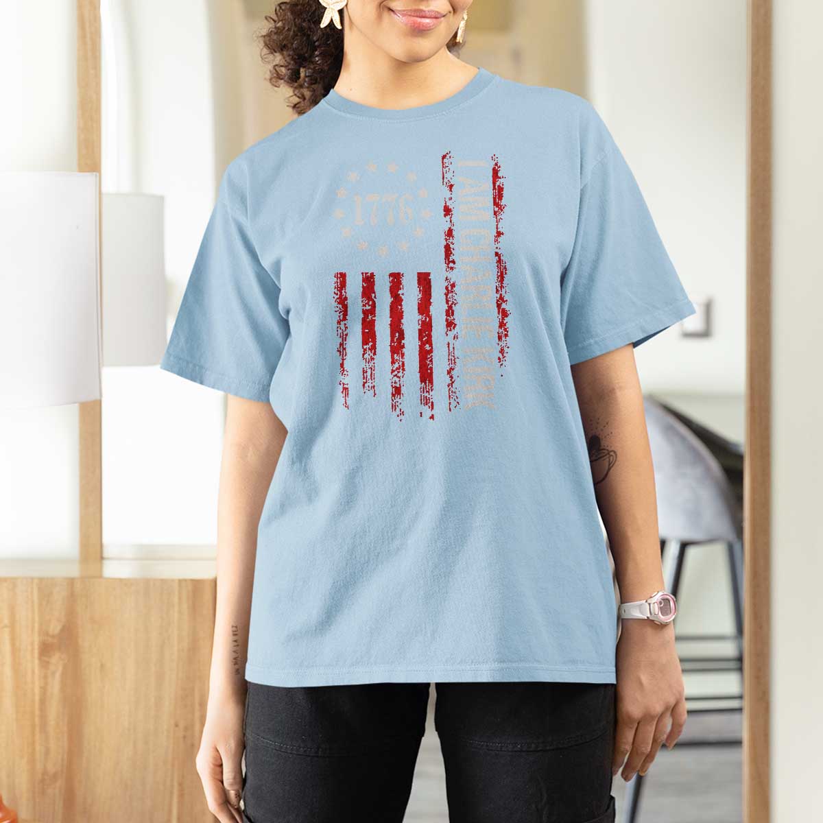 I Am Charlie Kirk T Shirt For Women Freedom Vintage Old American Flag Patriotic 1776 - Wonder Print Shop