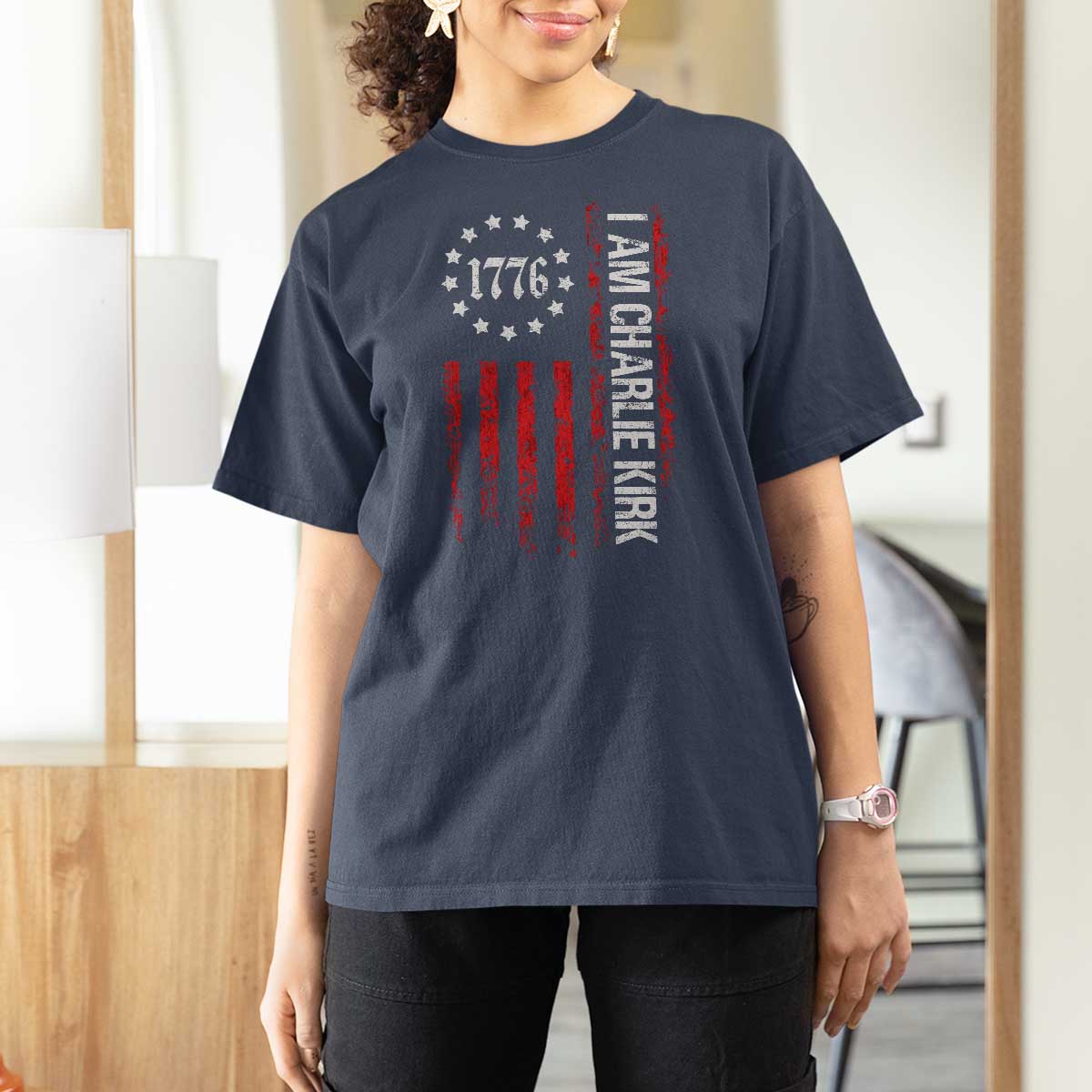 I Am Charlie Kirk T Shirt For Women Freedom Vintage Old American Flag Patriotic 1776 - Wonder Print Shop