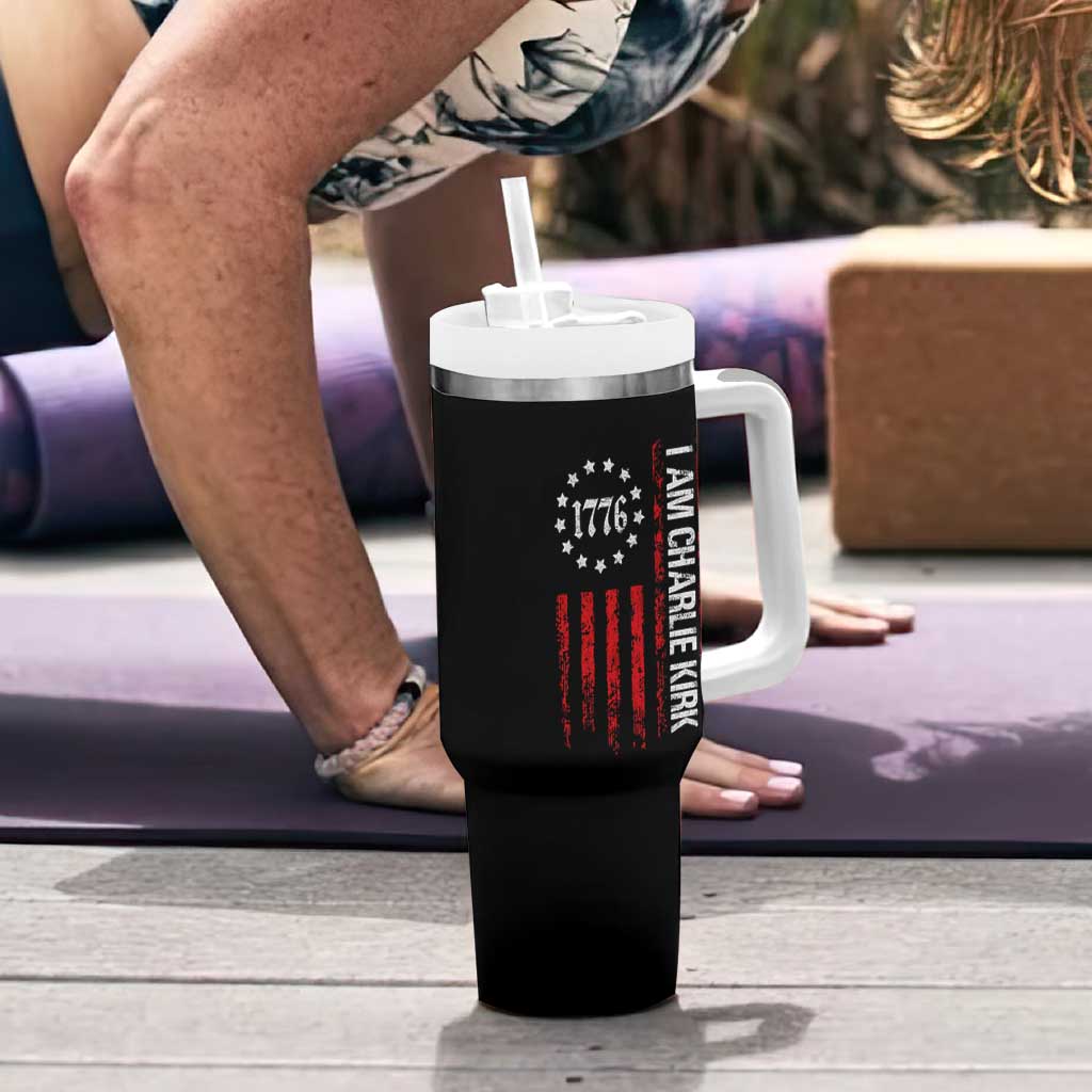 I Am Charlie Kirk Tumbler With Handle Freedom Vintage Old American Flag Patriotic 1776 - Wonder Print Shop