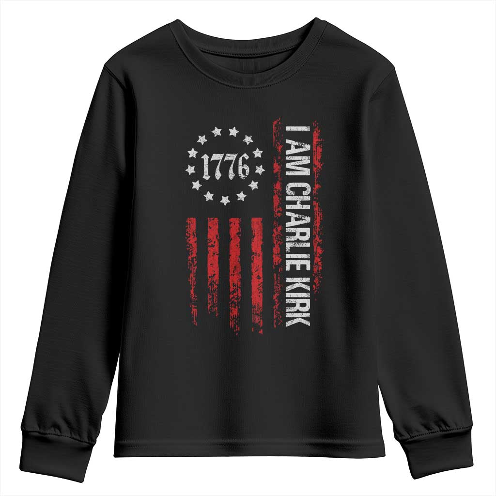 I Am Charlie Kirk Youth Sweatshirt Freedom Vintage Old American Flag Patriotic 1776 - Wonder Print Shop