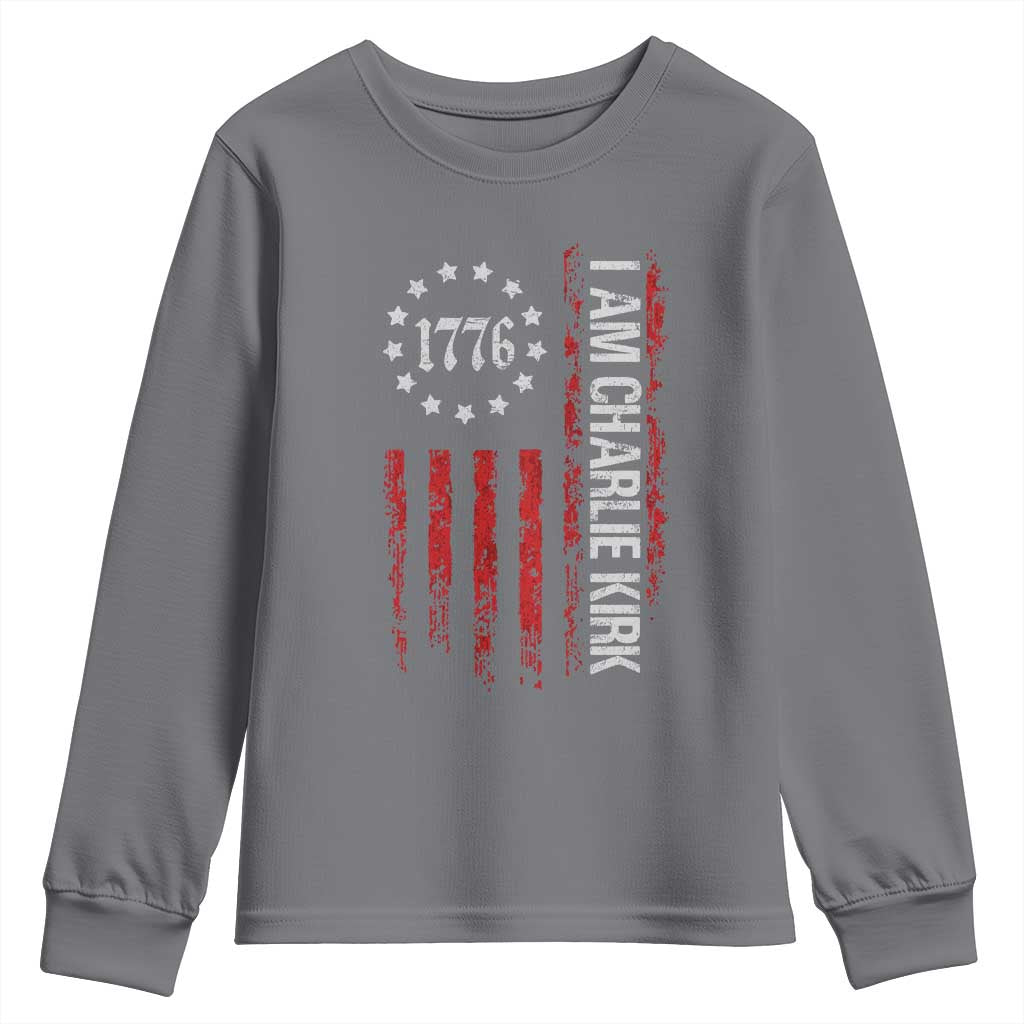 I Am Charlie Kirk Youth Sweatshirt Freedom Vintage Old American Flag Patriotic 1776 - Wonder Print Shop