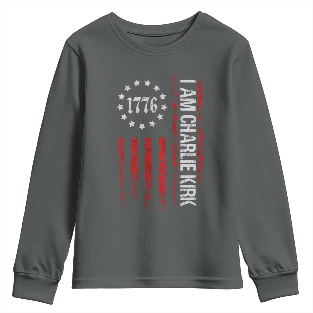 I Am Charlie Kirk Youth Sweatshirt Freedom Vintage Old American Flag Patriotic 1776 - Wonder Print Shop