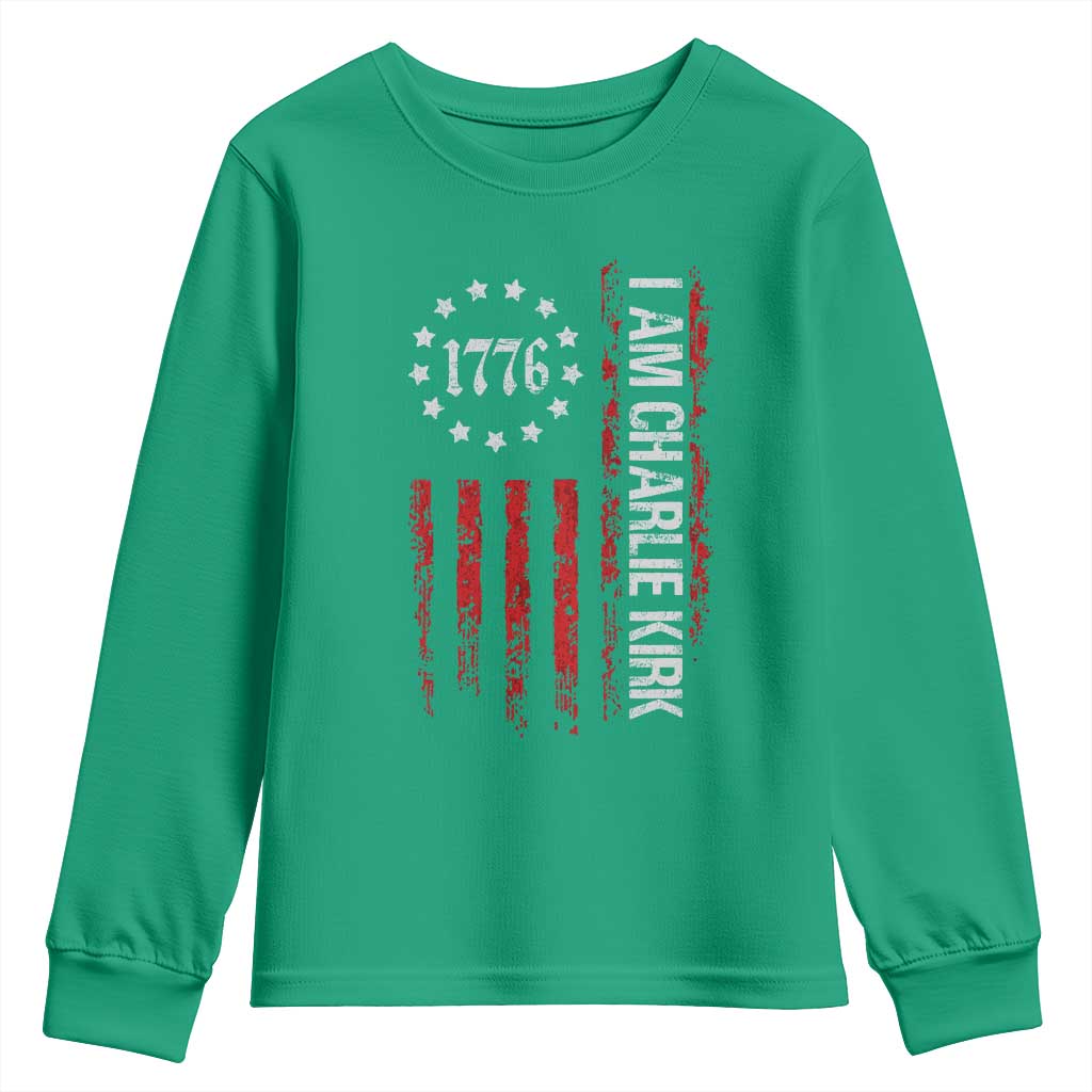 I Am Charlie Kirk Youth Sweatshirt Freedom Vintage Old American Flag Patriotic 1776 - Wonder Print Shop