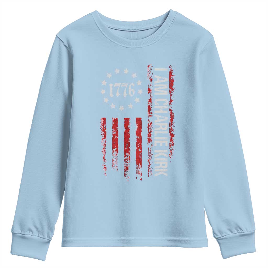 I Am Charlie Kirk Youth Sweatshirt Freedom Vintage Old American Flag Patriotic 1776 - Wonder Print Shop