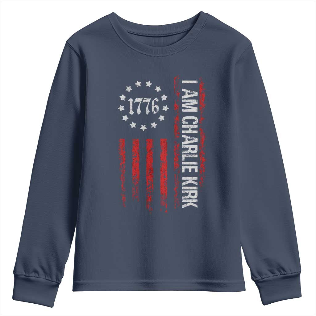 I Am Charlie Kirk Youth Sweatshirt Freedom Vintage Old American Flag Patriotic 1776 - Wonder Print Shop