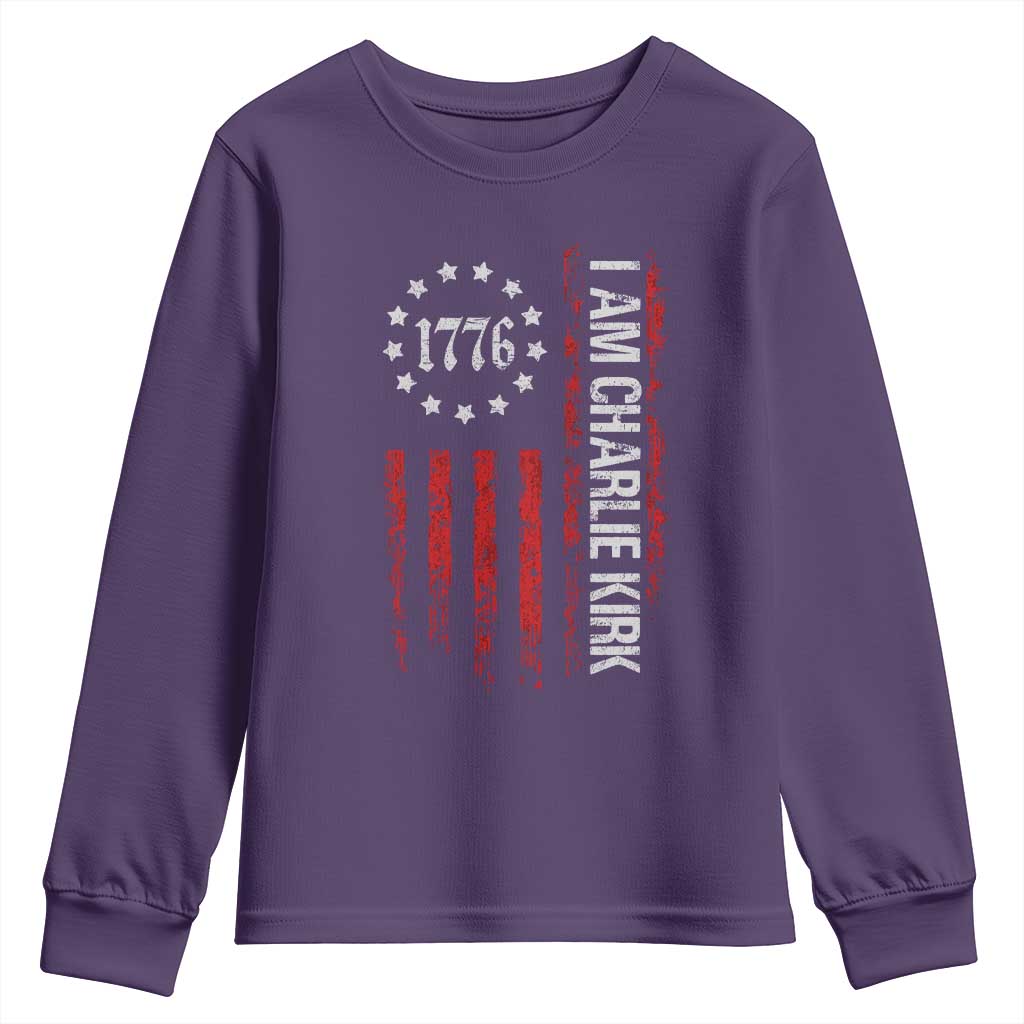 I Am Charlie Kirk Youth Sweatshirt Freedom Vintage Old American Flag Patriotic 1776 - Wonder Print Shop