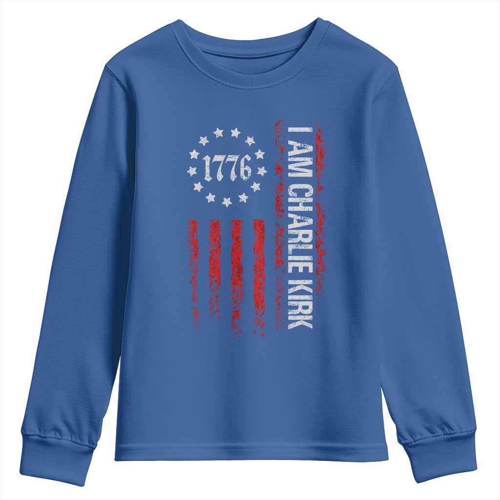 I Am Charlie Kirk Youth Sweatshirt Freedom Vintage Old American Flag Patriotic 1776 - Wonder Print Shop